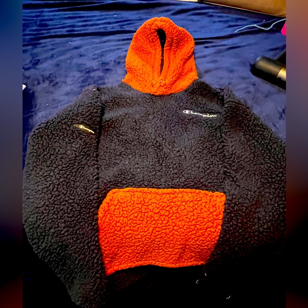 Champion Navy and Orange Sherpa Hoodie